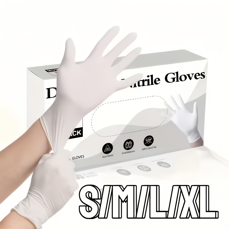 Medical Gloves - 耐久性の高い白いニトリル手袋、滑り止め＆耐切創性、キッチン、ガーデニング、洗車、工業用清掃に最適